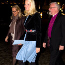 9 March: The Crown Princess attends the opening of Oslo International Church Music Festival. Arrives accompanied by festival Director Bente Johnsrud and Bishop Ole Christian Kvarme (Photo: Erlend Aas / Scanpix) 